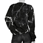 Black White Natural Marble Print Women's Crewneck Sweatshirt GearFrost