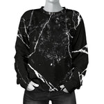 Black White Natural Marble Print Women's Crewneck Sweatshirt GearFrost
