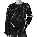 Black White Natural Marble Print Women's Crewneck Sweatshirt GearFrost