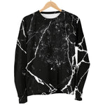 Black White Natural Marble Print Women's Crewneck Sweatshirt GearFrost