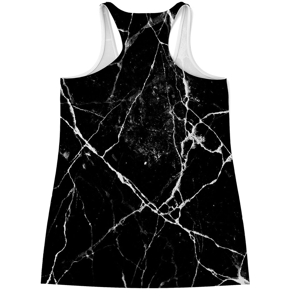 Black White Natural Marble Print Women's Racerback Tank Top