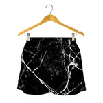 Black White Natural Marble Print Women's Shorts
