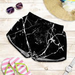 Black White Natural Marble Print Women's Shorts