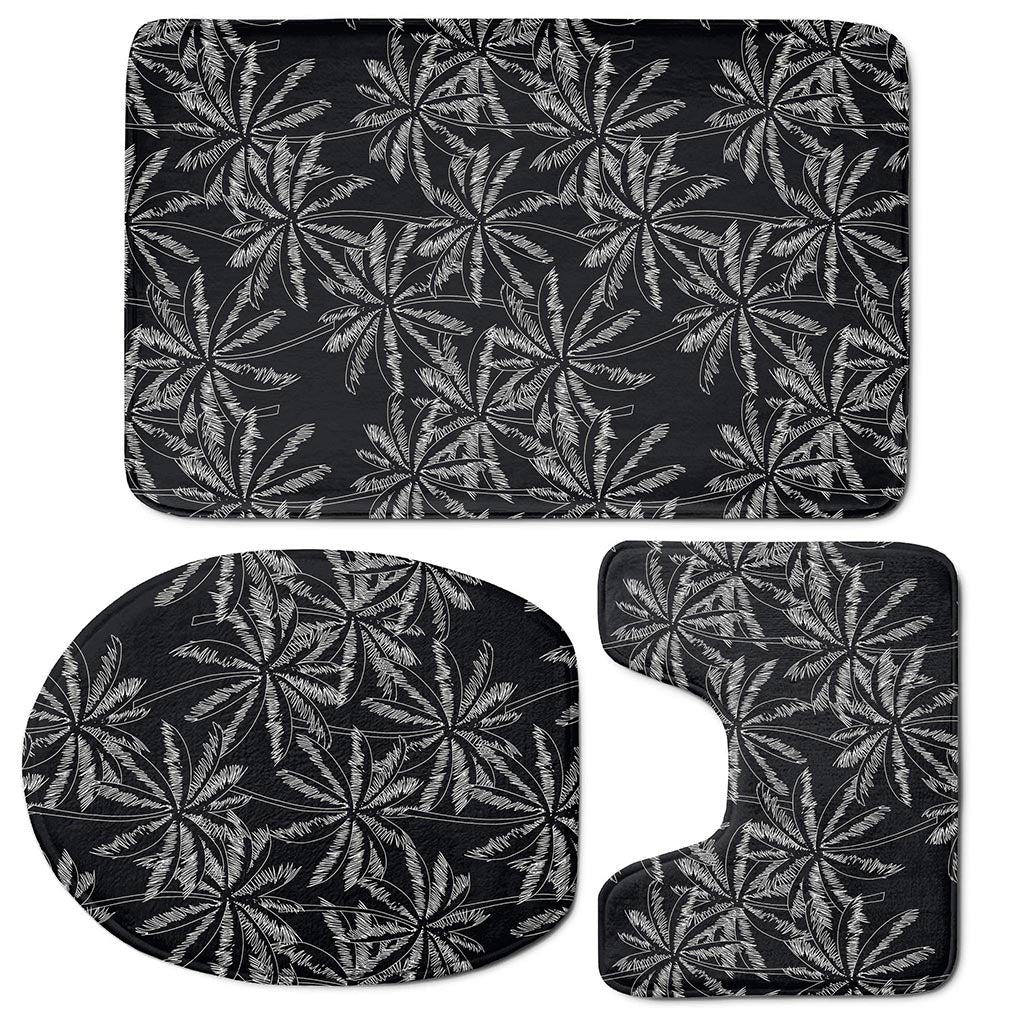 Black White Palm Tree Pattern Print 3 Piece Bath Mat Set