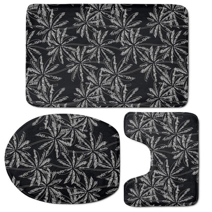 Black White Palm Tree Pattern Print 3 Piece Bath Mat Set
