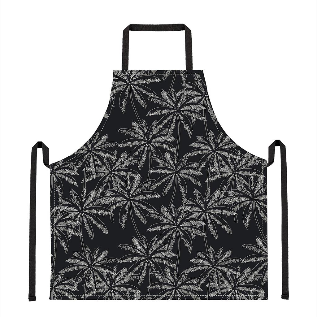 Black White Palm Tree Pattern Print Apron