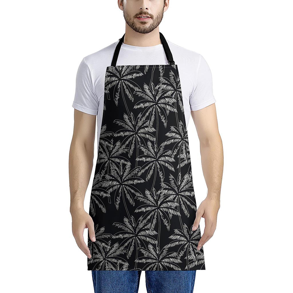 Black White Palm Tree Pattern Print Apron