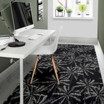 Black White Palm Tree Pattern Print Area Rug GearFrost