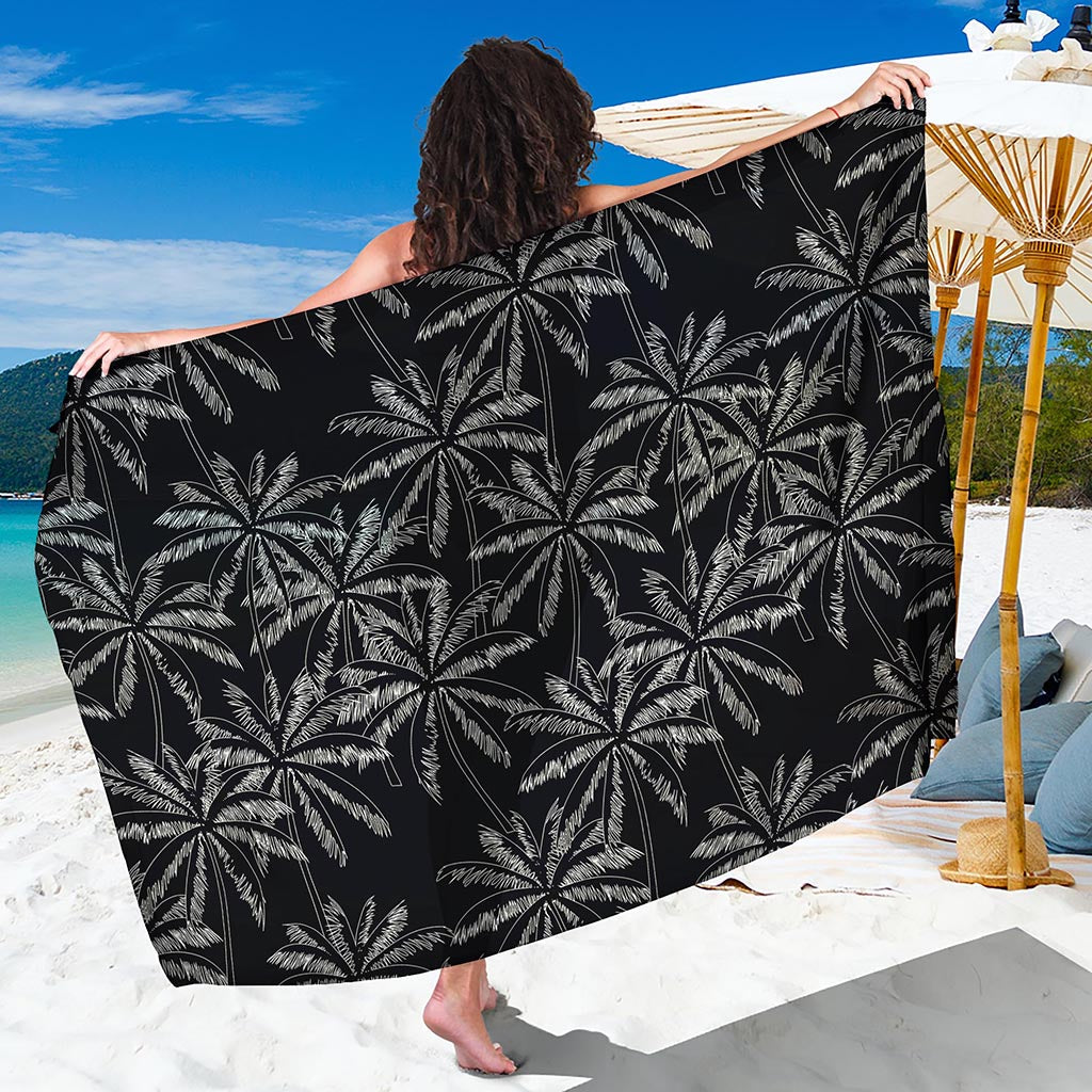 Black White Palm Tree Pattern Print Beach Sarong Wrap