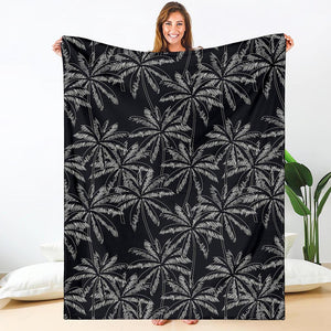Black White Palm Tree Pattern Print Blanket