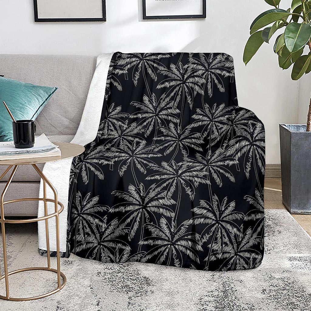 Black White Palm Tree Pattern Print Blanket