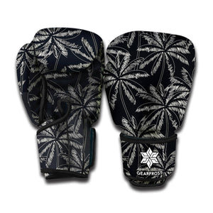 Black White Palm Tree Pattern Print Boxing Gloves