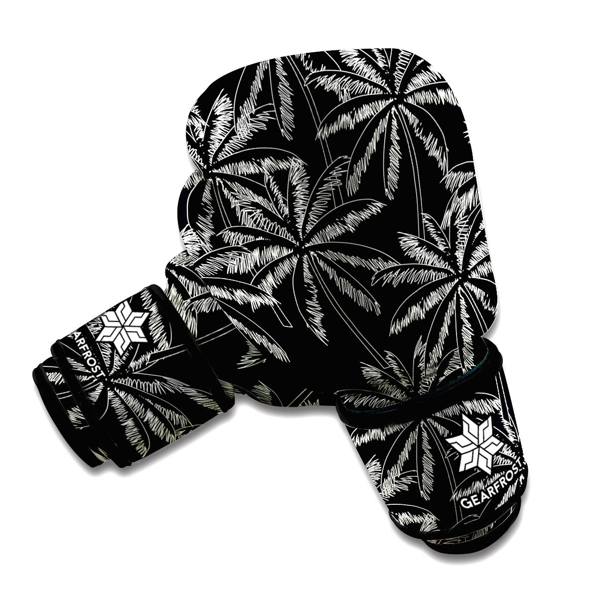 Black White Palm Tree Pattern Print Boxing Gloves