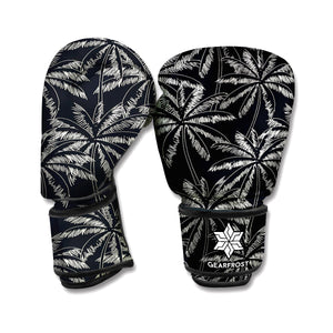 Black White Palm Tree Pattern Print Boxing Gloves