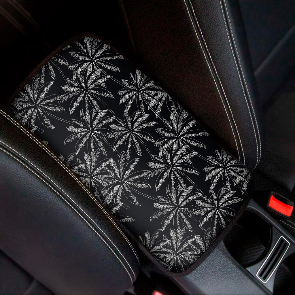 Black White Palm Tree Pattern Print Car Center Console Cover