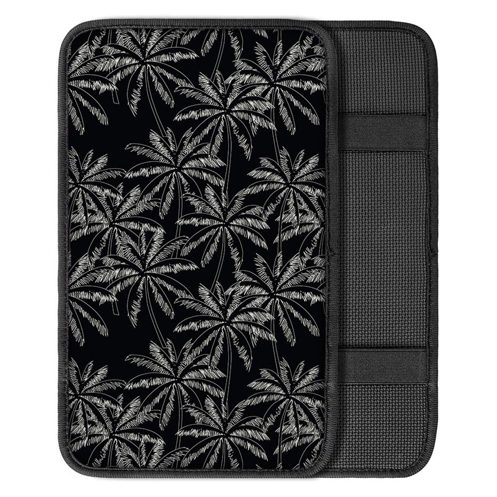 Black White Palm Tree Pattern Print Car Center Console Cover