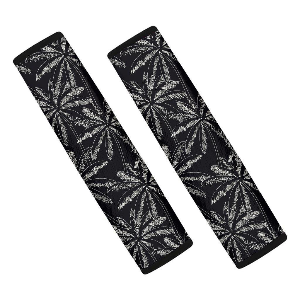 Black White Palm Tree Pattern Print Car Seat Belt Covers