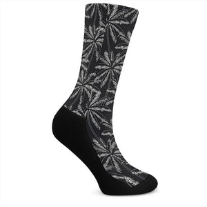 Black White Palm Tree Pattern Print Crew Socks