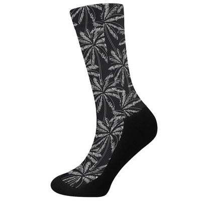 Black White Palm Tree Pattern Print Crew Socks