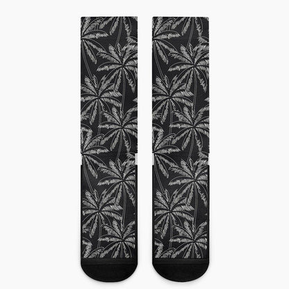 Black White Palm Tree Pattern Print Crew Socks