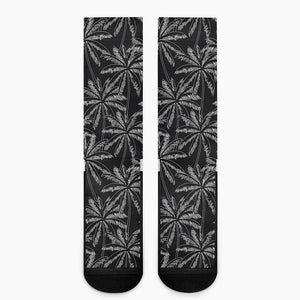 Black White Palm Tree Pattern Print Crew Socks