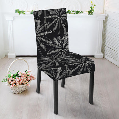 Black White Palm Tree Pattern Print Dining Chair Slipcover