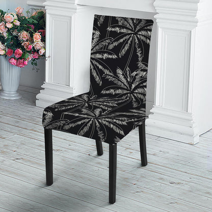 Black White Palm Tree Pattern Print Dining Chair Slipcover