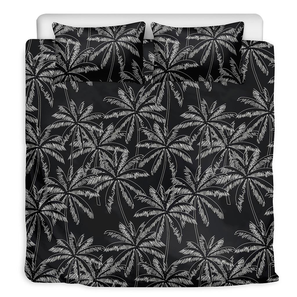 Black White Palm Tree Pattern Print Duvet Cover Bedding Set