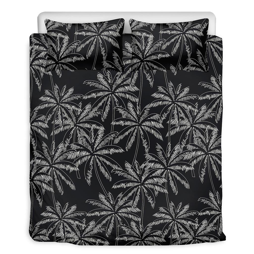 Black White Palm Tree Pattern Print Duvet Cover Bedding Set