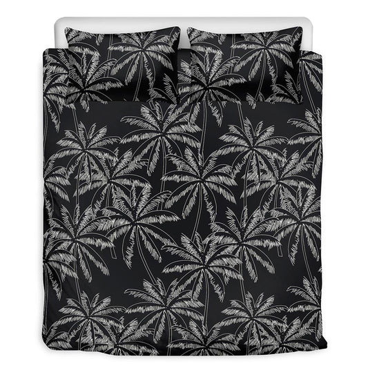 Black White Palm Tree Pattern Print Duvet Cover Bedding Set