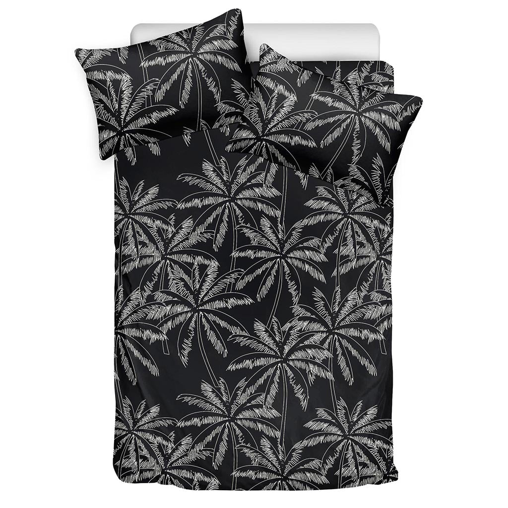 Black White Palm Tree Pattern Print Duvet Cover Bedding Set
