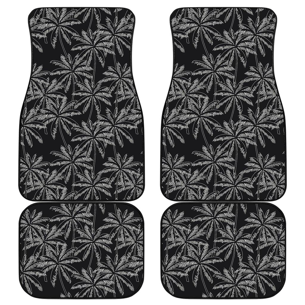 Black White Palm Tree Pattern Print Front and Back Car Floor Mats