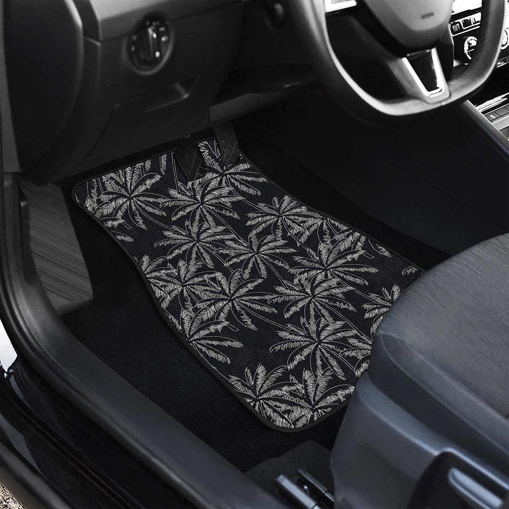 Black White Palm Tree Pattern Print Front and Back Car Floor Mats