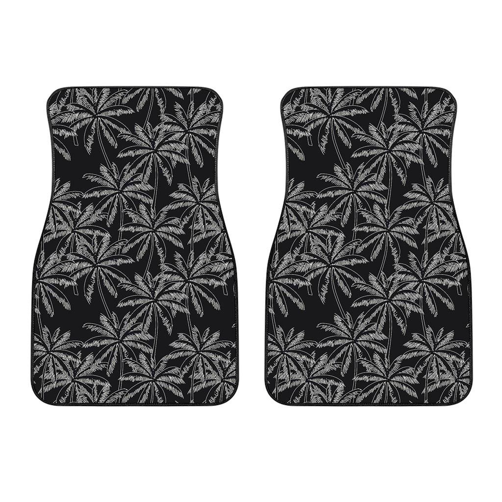 Black White Palm Tree Pattern Print Front Car Floor Mats