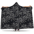 Black White Palm Tree Pattern Print Hooded Blanket