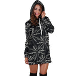 Black White Palm Tree Pattern Print Hoodie Dress GearFrost