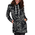 Black White Palm Tree Pattern Print Pullover Hoodie Dress