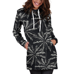 Black White Palm Tree Pattern Print Hoodie Dress GearFrost