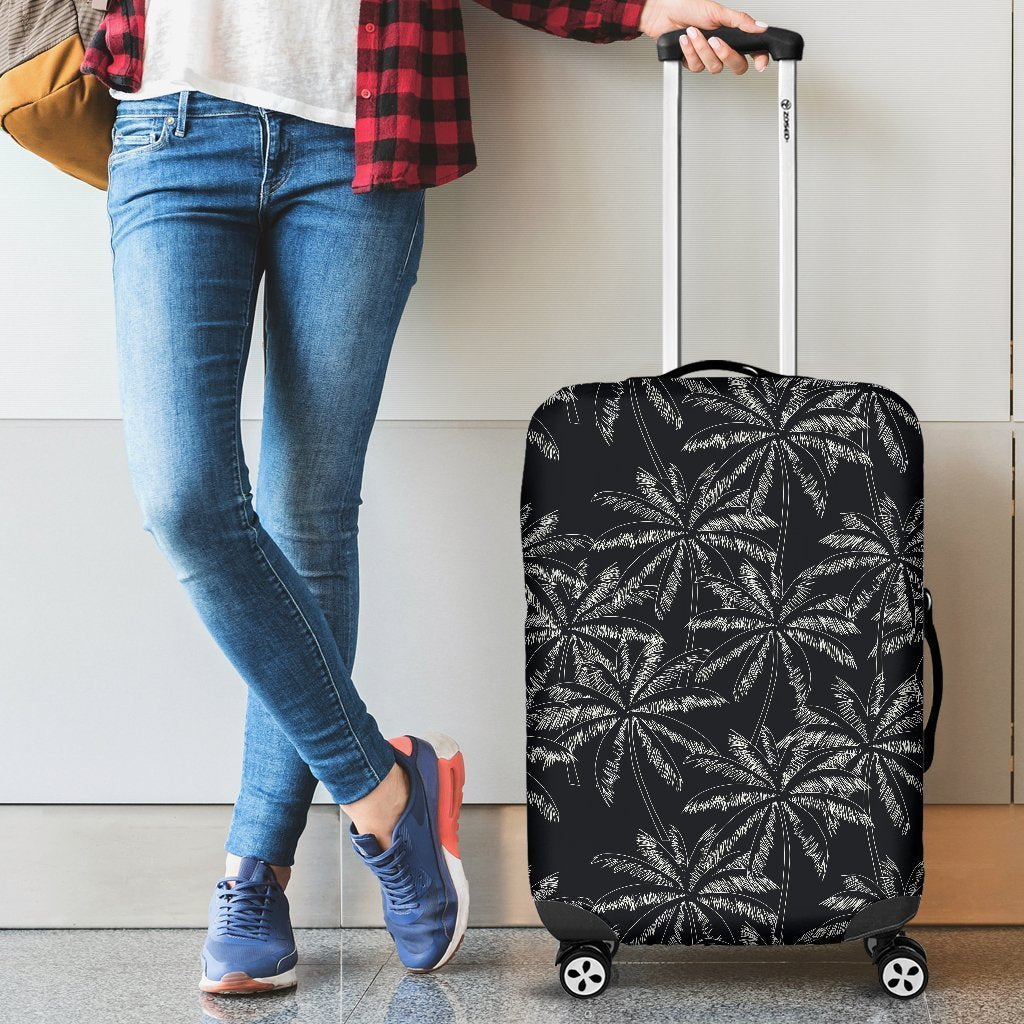 Black White Palm Tree Pattern Print Luggage Cover GearFrost