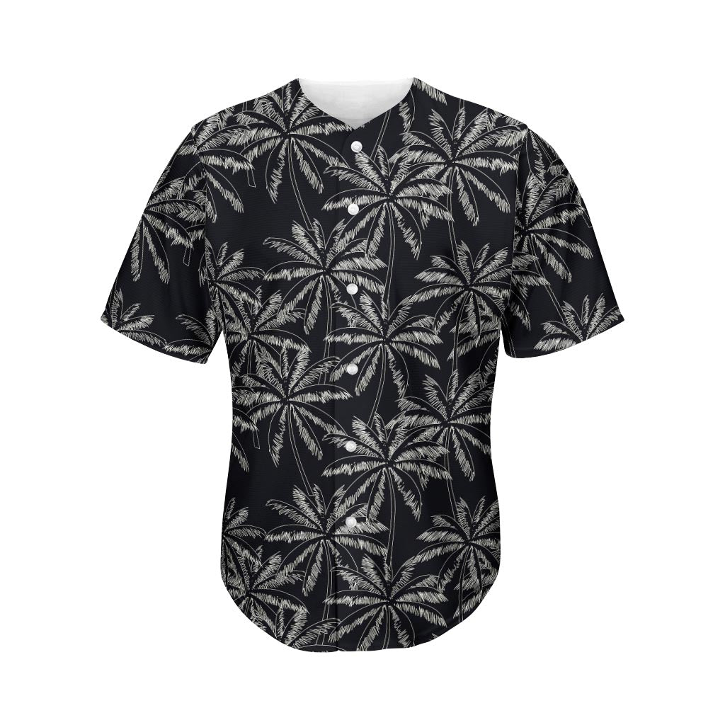 Black White Palm Tree Pattern Print Men's Baseball Jersey