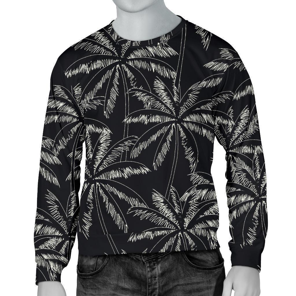 Black White Palm Tree Pattern Print Men's Crewneck Sweatshirt GearFrost