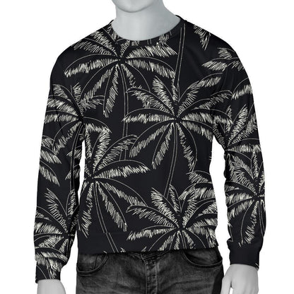 Black White Palm Tree Pattern Print Men's Crewneck Sweatshirt GearFrost