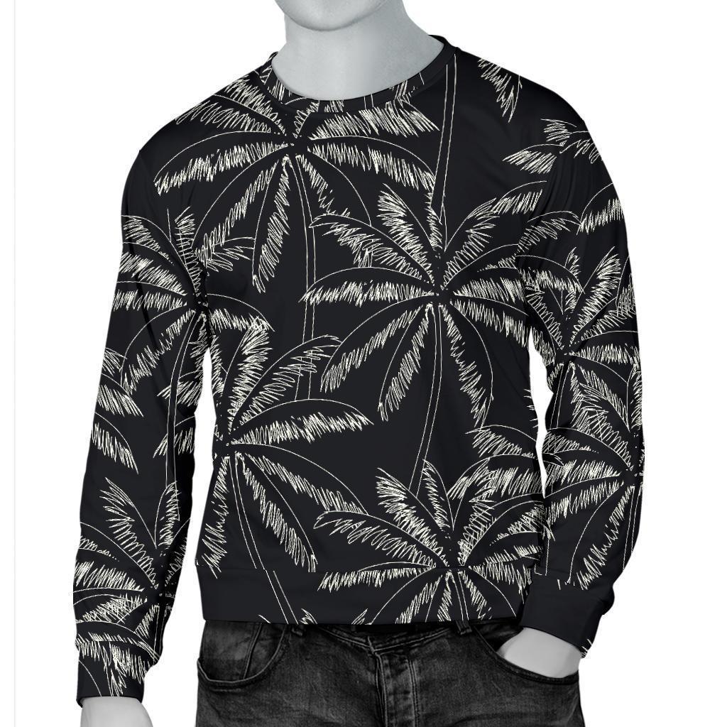Black White Palm Tree Pattern Print Men's Crewneck Sweatshirt GearFrost