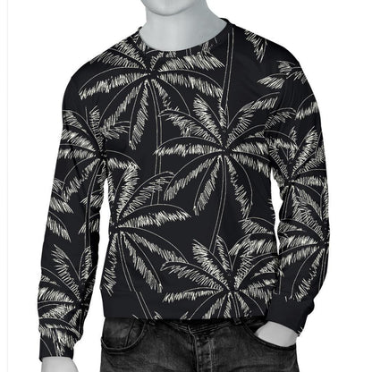 Black White Palm Tree Pattern Print Men's Crewneck Sweatshirt GearFrost
