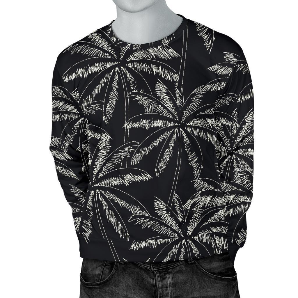 Black White Palm Tree Pattern Print Men's Crewneck Sweatshirt GearFrost