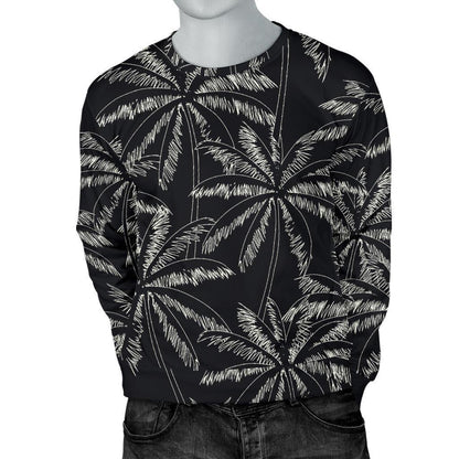 Black White Palm Tree Pattern Print Men's Crewneck Sweatshirt GearFrost