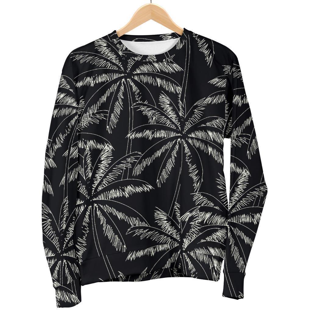 Black White Palm Tree Pattern Print Men's Crewneck Sweatshirt GearFrost