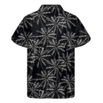 Black White Palm Tree Pattern Print Men's Short Sleeve Shirt