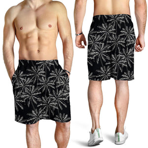 Black White Palm Tree Pattern Print Men's Shorts