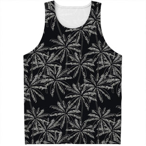 Black White Palm Tree Pattern Print Men's Tank Top